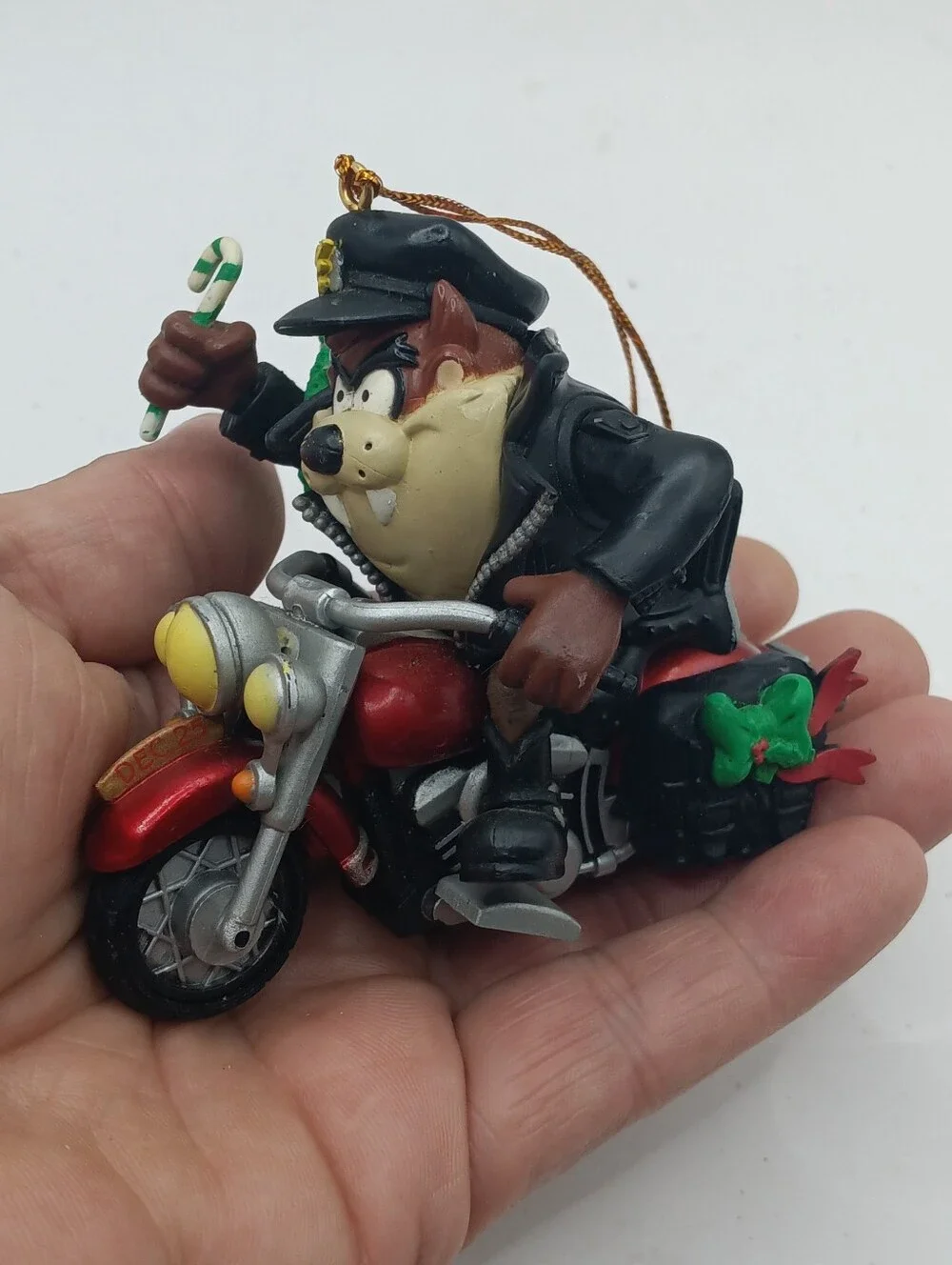 Vintage Looney Tunes Christmas Taz Tasmanian Devil On Motorcycle Ornament